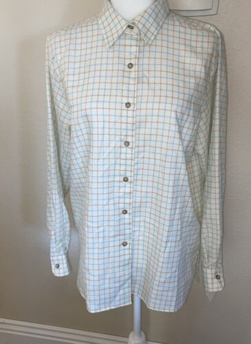 Camisa de carrera Foxcroft para mujer abotonada blanca y azul a cuadros talla 10 nueva con etiquetas - Imagen 2 de 7
