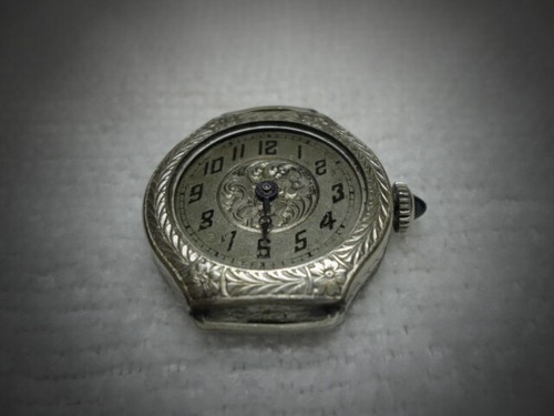 SELTENE ANTIKE AMERICAN STANDARD WATCH CO, LADY, 19K WEISSGOLD 6J HANDAUFZUG  - Bild 1 von 12