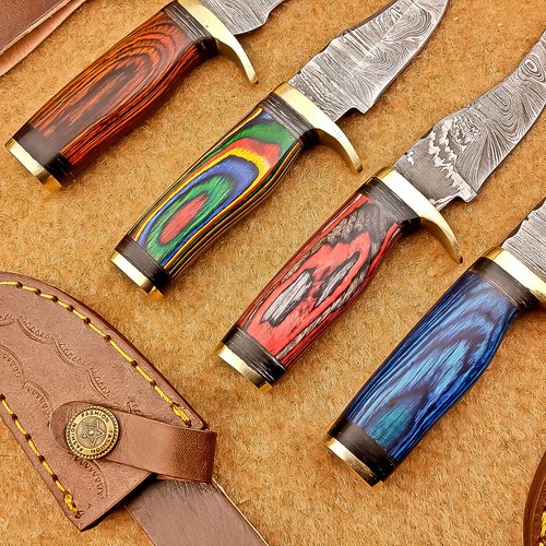 4 Pcs Damascus Blade Skinner Knives Set | 6" | Hard Wood, Leather Sheath IT-1137 - Picture 6 of 8
