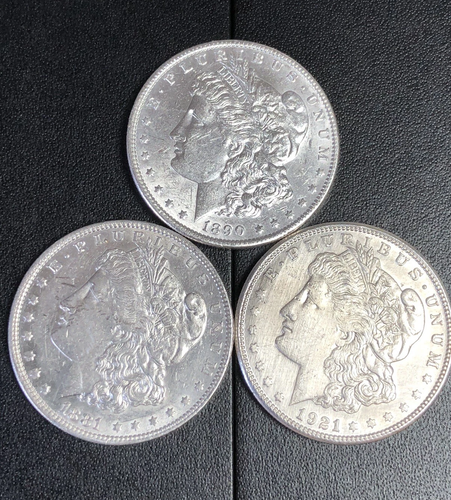  Lot of 3 1878-1921 Morgan Silver Dollars BU Uncirculated Condition