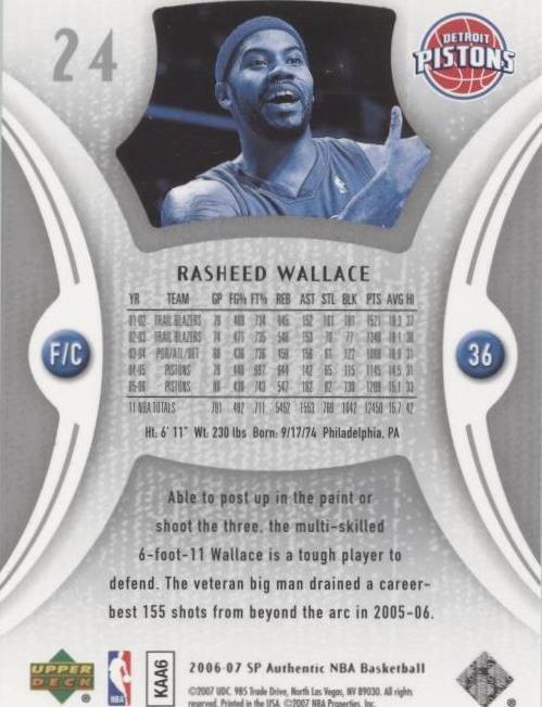 2006-07 SP Authentic - Rasheed Wallace #24
