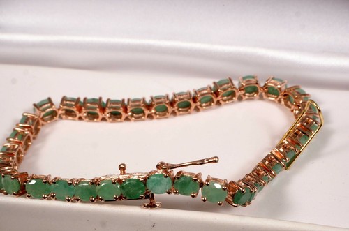 Tennis Bracelet 34 Emerald 7.5 ct Rose Gold Silver Certified Appraisal $1300 - Picture 2 of 5