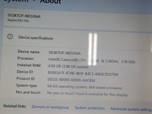 GRADE A 15.6INCH ACER ASPIRE ES1-512 INTEL CELERON N2840 4GB 128GB SSD WIN 11 - Picture 6 of 16