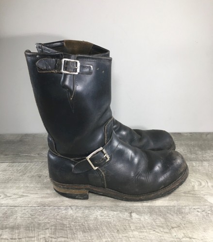 Vintage Red Wing 2268 Steel Toe Black Leather Engineer Biker Boots Size 10