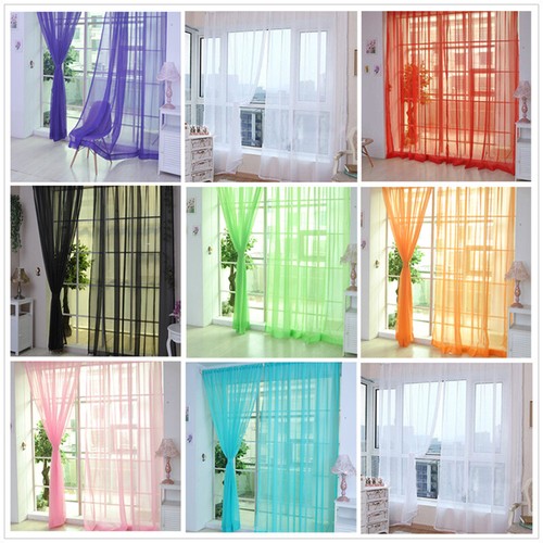 Floral curtain curtain curling ribbon voile curtains transparent window decorative scarf - Picture 1 of 30