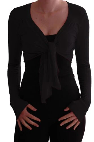 Women's Long Sleeve Tie Cropped Cardigan Shrug, Black, size S / M