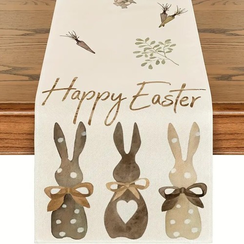 Easter Table Flag Easter Bunny Egg Table Runner Holiday Printed Linen Tablecloth - Picture 16 of 17