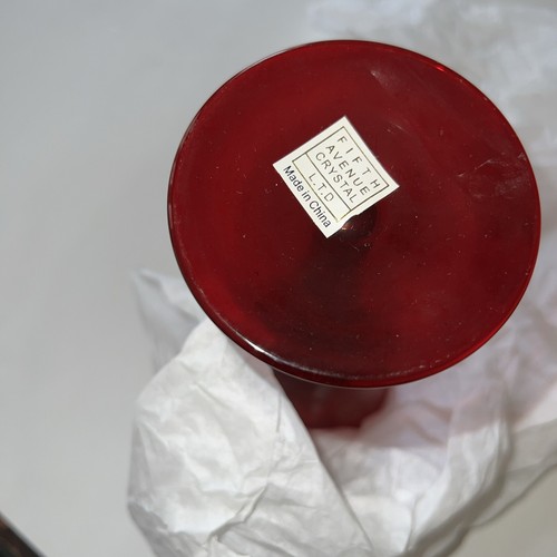 Ruby Red Fifth Avenue Crystal "Pigeon Blood" Fluted wine Glasses 8 1/2 Inches - Picture 12 of 13