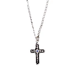 M&F Western® Men's Inlay Silver Blue Stone Cross Necklace DN130