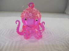 Unique Christmas glass OCTOPUS hot pink glitter ornament 3-1/4" tall