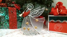 stained glass CLEAR ANGEL candle holders INTERNATIONAL SILVER CO