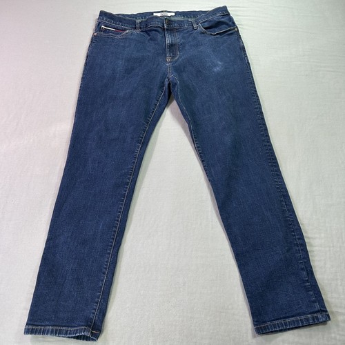 Tommy Hilfiger Jeans Mens 36x30 Blue Slim Fit Tapered Dark Wash Denim Preppy ^