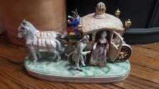 Vintage Large Maruyama Made In Japan Porcelain Horse And Carriage 