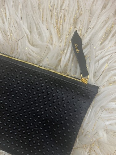 Bolso Ipsy Glam Negro Pirámide Textura Estampado Imitación Cuero Cosméticos Cremallera 5x7 Dorado - Imagen 7 de 7