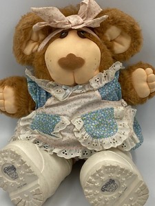 Vintage-Furskin-15-034-Xavier-Roberts-1986-Coleco-Girl-Dress-Shoes-Bow-Plush-Bear