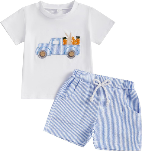 Funny Letter T-Shirt & Elastic Waist Shorts Set for Toddler Boys - Picture 7 of 12