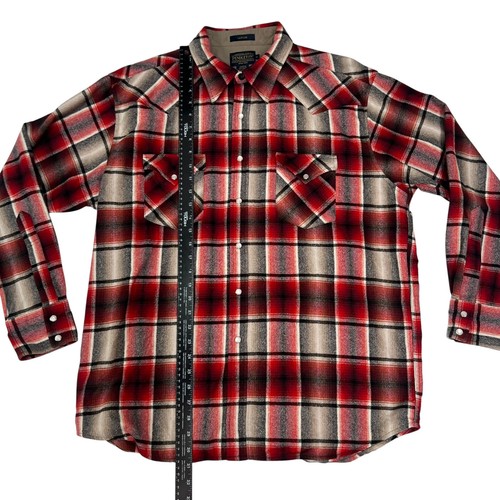 Pendleton Canyon Mens Sz XL Shirt Western Wear Red Plaid Virgin Wool Pearl Snap - Picture 7 of 13