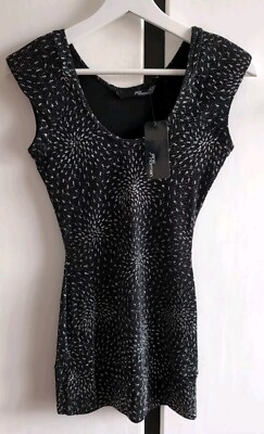 Jane Norman Sparkle Scoop Neck Black Top Size 12 BNWT Silver