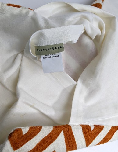 Pottery Barn Pillow Cover, Orange Chevron Crewel Zig Zag Lumbar 15.5 x 24 - Bild 3 von 6