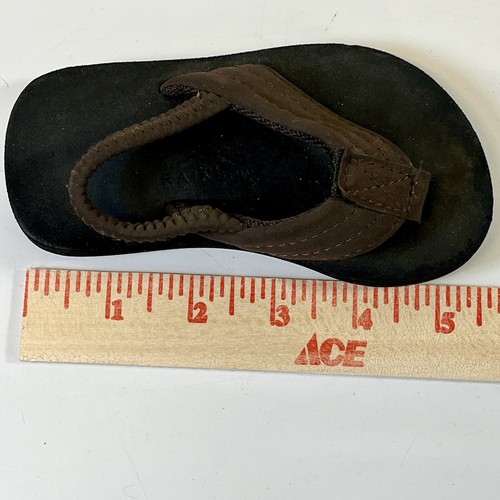 Rainbow Growbows Baby Unisex Size 5/6 Brown Leather Sling Back Flip Flops - Picture 6 of 7