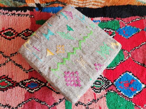 24x24 Moroccan Handmade Pouf Berber Grey Kilim Rug Floor Cushion Footstool - Picture 2 of 8