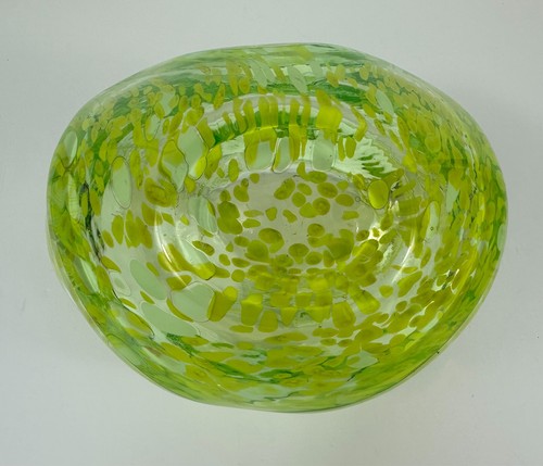 Fire And Light Recycled Glass Rare Plum Signed Spattered Bowl Vase - Picture 9 of 14