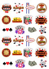 24 PRECUT Las Vegas Casino Poker Chip Edible Wafer Card Cupcake Cake Toppers
