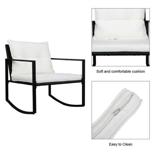 3pcs Wicker Rocking Conversation Set Patio Bistro Furniture Rattan Rocking Chair - Picture 11 of 12