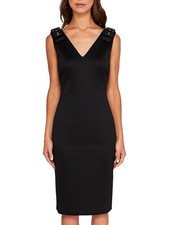 TED BAKER BELLIAH BOW JEWELLED SHOULDERS BLACK BODYCON DRESS SIZE 1 UK 8