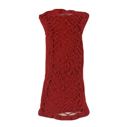 Bright Red Cutout Tank Top Crochet Slashed Open Mesh Cutout Lingerie Dress OS - Picture 3 of 5