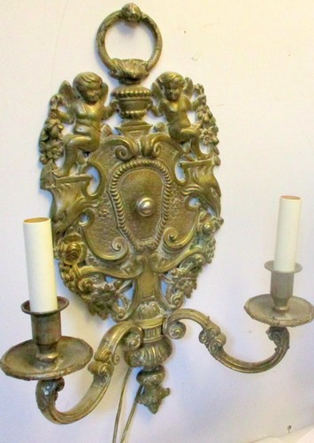 Antique Superb PAIR CHERUB SCONCES BAROQUE Metal Renaissance Italian French - Picture 6 of 7