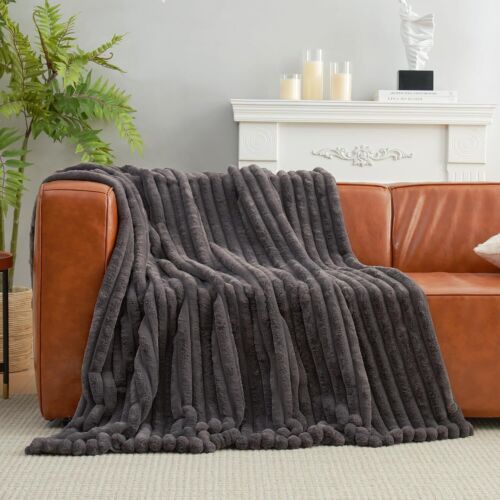 Faux Fur Throw Blanket for Couch, Rabbit Fur Warm Luxurious Soft