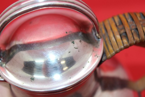 RARE L.B.S. Co #1120 Silverplated Creamer Pitcher w/Wicker Handle & Lid - Foto 14 di 21