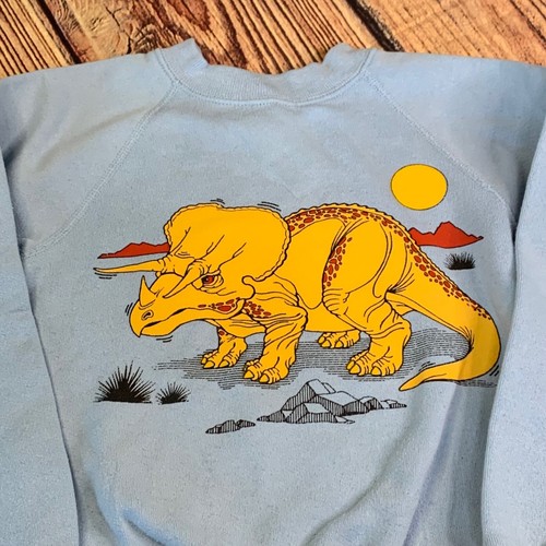 Bassett Walker Vintage 80s Dinosaur Sweatshirt Graphic Crewneck Pullover Kids M - Picture 7 of 9