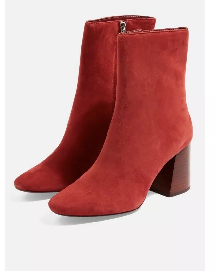 Topshop Heidi in Camoscio Rosso Stivaletti In Pelle UK6 EU39 US8.5 Topshop Heidi in Camoscio Rosso Stivaletti In Pelle UK6 EU39 US8.5