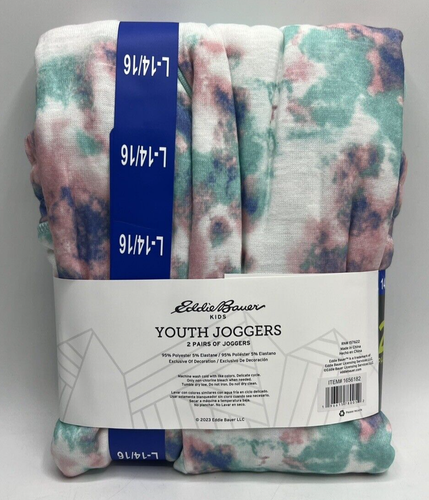 Girls Size L (14/16) Eddie Bauer 2-Pack Jogger Pants Cozy Comfort Aqua Blue - Picture 3 of 4