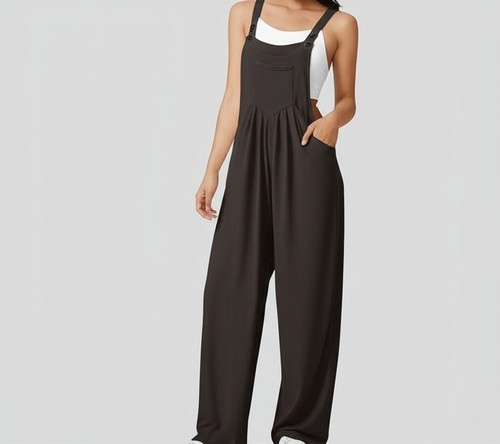 Halara Multiple Pockets Plicated Waffle Strap Button Overalls Casual Jumpsuit - Picture 46 of 121