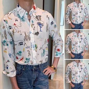 Mens-Cartoon-Printed-Funny-Dress-Shirts-Long-Sleeve-Party-Holiday-Blouse-Top-Tee