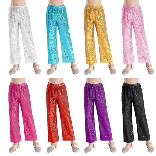 Kids Girls Pants Ballet Dance Loose Trousers Sequin Bottoms School Streetwear - Picture 3 of 81