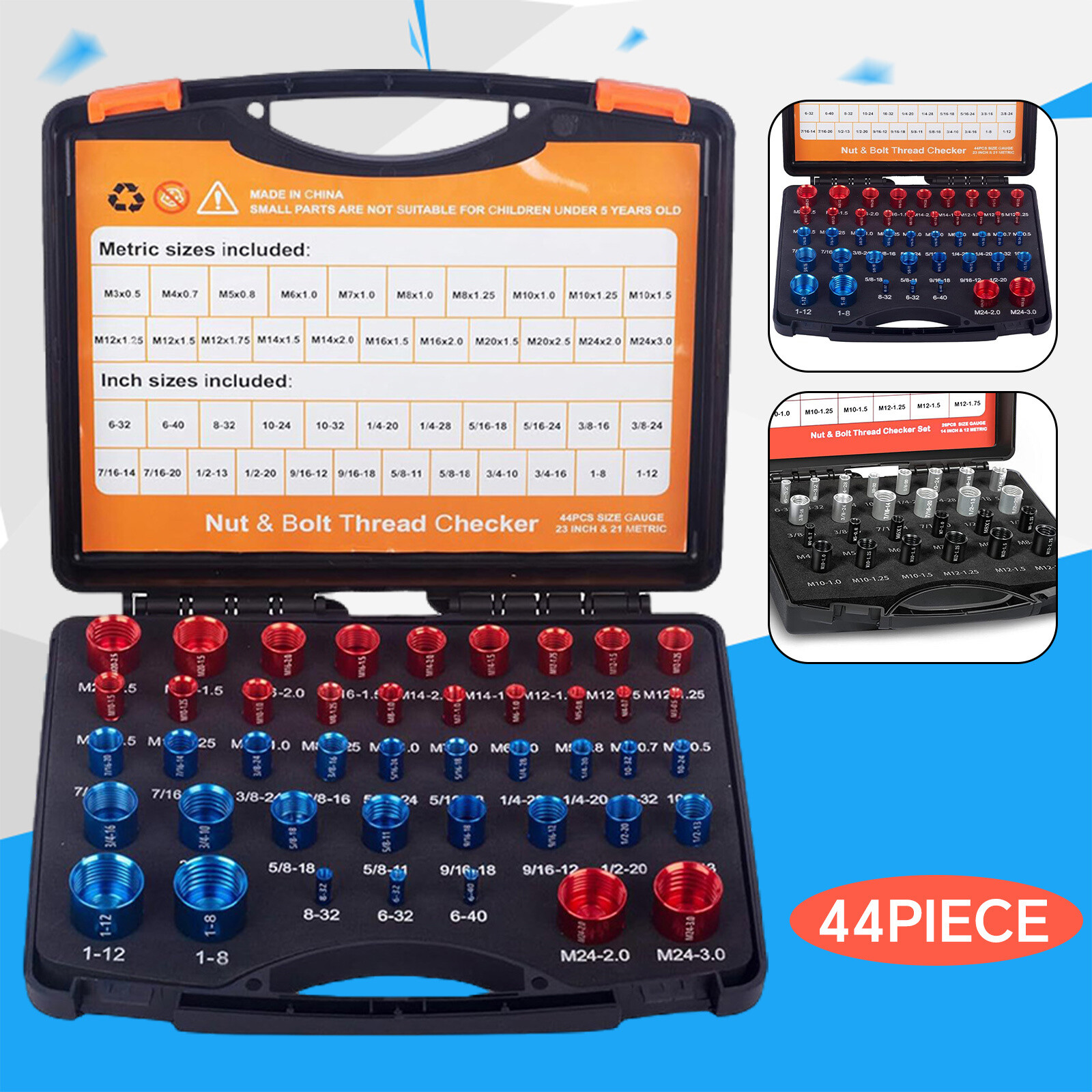Nut and Bolt Thread Checker Set Nut and Bolt Size Gauge Box Inch