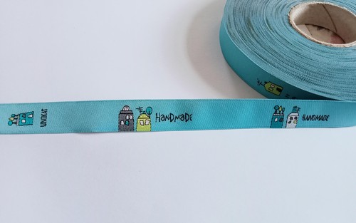 Webband Label Handmade Handmadelabel Nähen Webetikett 15 mm Häuser - Picture 1 of 3