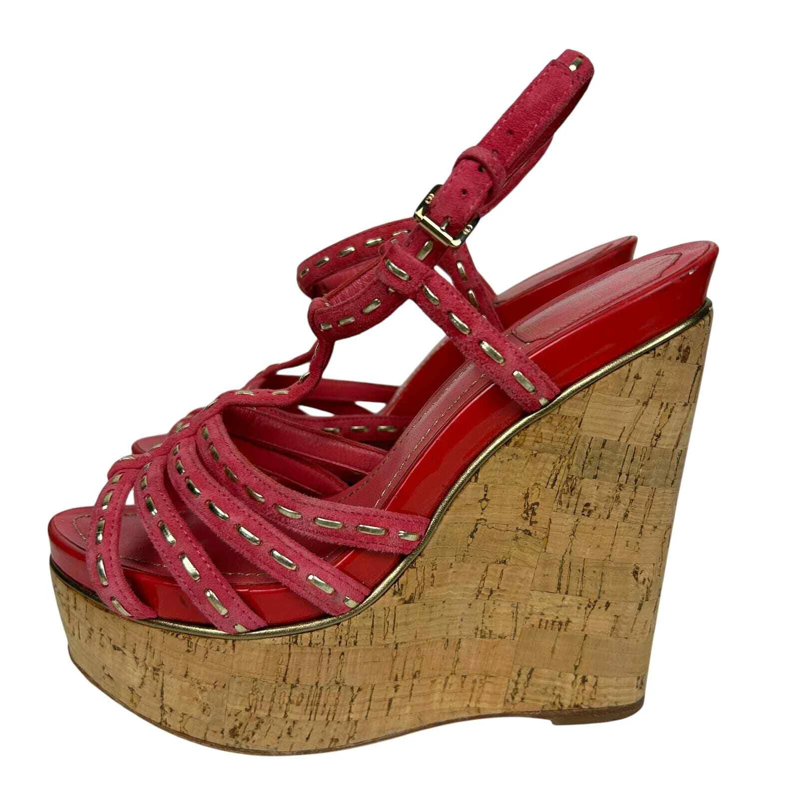 Sandales coin empilé en daim rouge Christian Dior an 2000 9,5