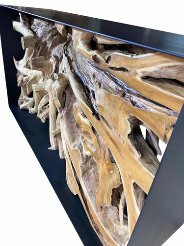 FREE SHIPPING 59” Console Table Natural Teak Root with Black Metal Frame - Picture 7 of 7