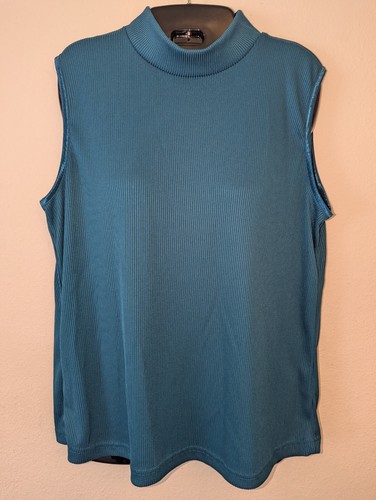 Allison Daley II Damen 1X Mock Neck Tank Top Struktur Gerippt Blau Ärmellos