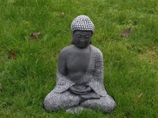 Steinfigur Buddha Feng Mönch Statue in Schiefergrau