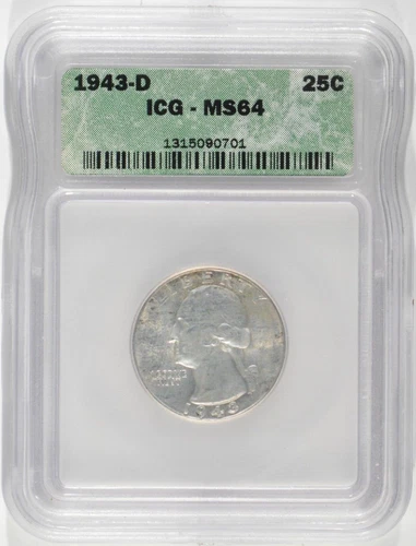 1943-D Washington Silver Quarter 25c ICG MS64 1315090701