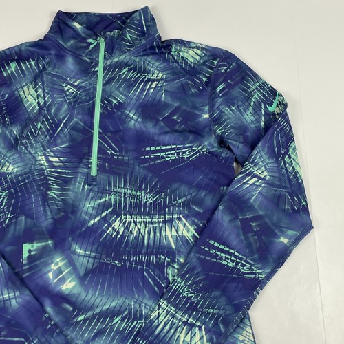 Nike Shirt Womens Extra Large Blue Dri Fit 1/4 Zip Pullover Peacock Abstract Gym - Picture 3 of 13