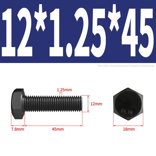 M8 M10 M12 Fine Pitch Thread Hexagon Bolts Carbon Steel Black Oxide Hex Screws - Picture 51 of 63