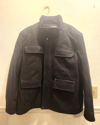 Cole Haan Signature Men's XXL Snap Zip Up Charcoal Lined Wool Blend Coat