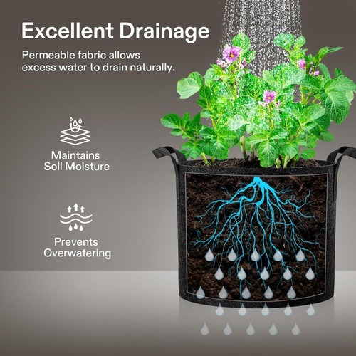 VIVOSUN 5Pack Plant Grow Bags Thickened Nonwoven Fabric Soil Pots w/ Handle - Picture 74 of 138